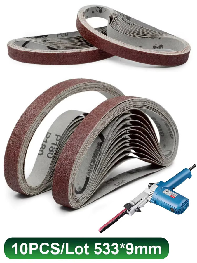 10er Set Mini-Bandschleifer-Schleifbänder zum Schleifen, Polieren und Entrosten, B: 533 mm, H: 9 mm - Bild 3