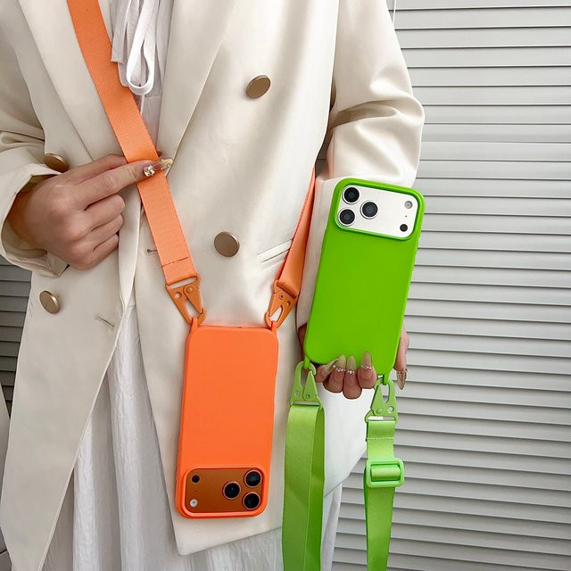 ZHANZHI Silikon Handyhülle mit Crossbody Lanyard Cord für iPhone 11 bis 17 Pro Max in Purple und Orange - Bild 1
