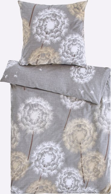 Heine Home Bettwäsche Pusteblume Floral aus 100% Baumwolle Renforcé mit Reißverschluss in Sand und Grey - Bild 1