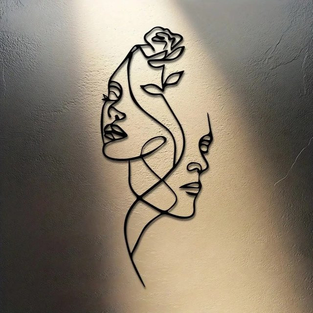 CIFBUY Metall-Wandkunst für Paare in Schwarz mit abstrakten Blumen-Silhouetten und botanischem Design - Bild 1