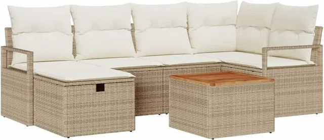 vidaXL Garten-Sofa-Set aus Polyrattan in Beige, 7-teiliges U-Shape Lounge-Set mit Kissen und integriertem Stauraum für Terrasse und Garten - Bild 1