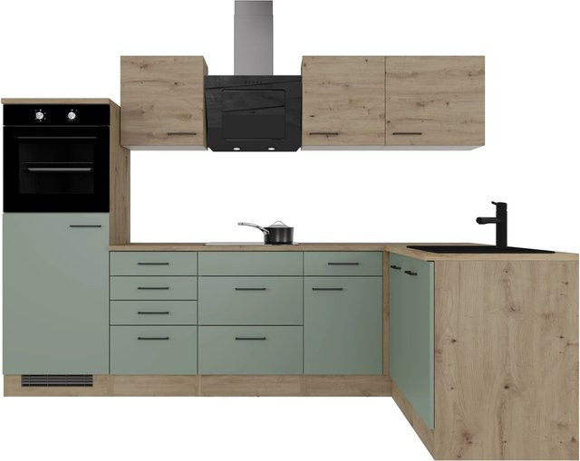 Flex-Well Exclusiv Winkelküche Cara in Schilfgrün matt und Artisan Eiche, B/T/H: 280 x 170 x 85 cm - Bild 2