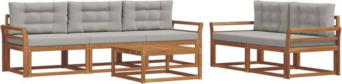 Modernes Outdoor-Sofagarnitur Set aus Akazie mit Kissen in Natur und Hellgrau von vidaXL, 6-teilige Loungemöbel-Garnitur - Bild 1
