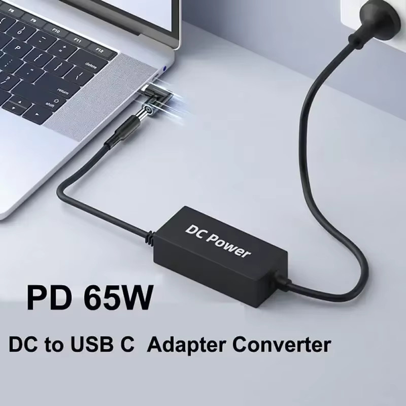 HP/DELL DC Power Jack zu USB-C PD Adapter Konverter 65W Schnellladegerät Schwarz 7,4x5,0mm - Bild 2
