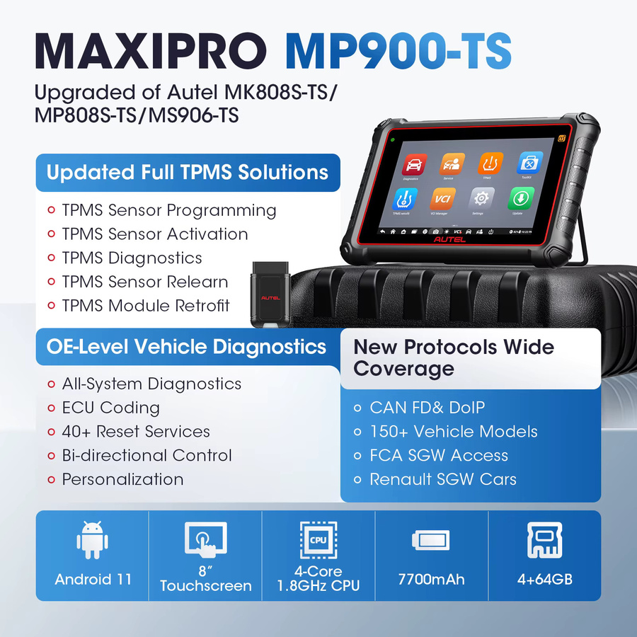 Autel MaxiPro MP900TS TPMS Diagnosegerät mit OBD2 Scanner, CAN-FD & DoIP ECU Codierung in Schwarz - Bild 2