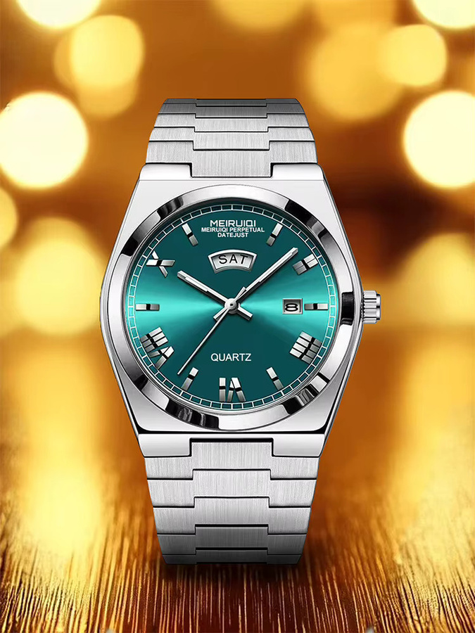MEIRUIQI Armbanduhr Edelstahl, Grün, Silber, Herren, Analoguhr - Bild 7