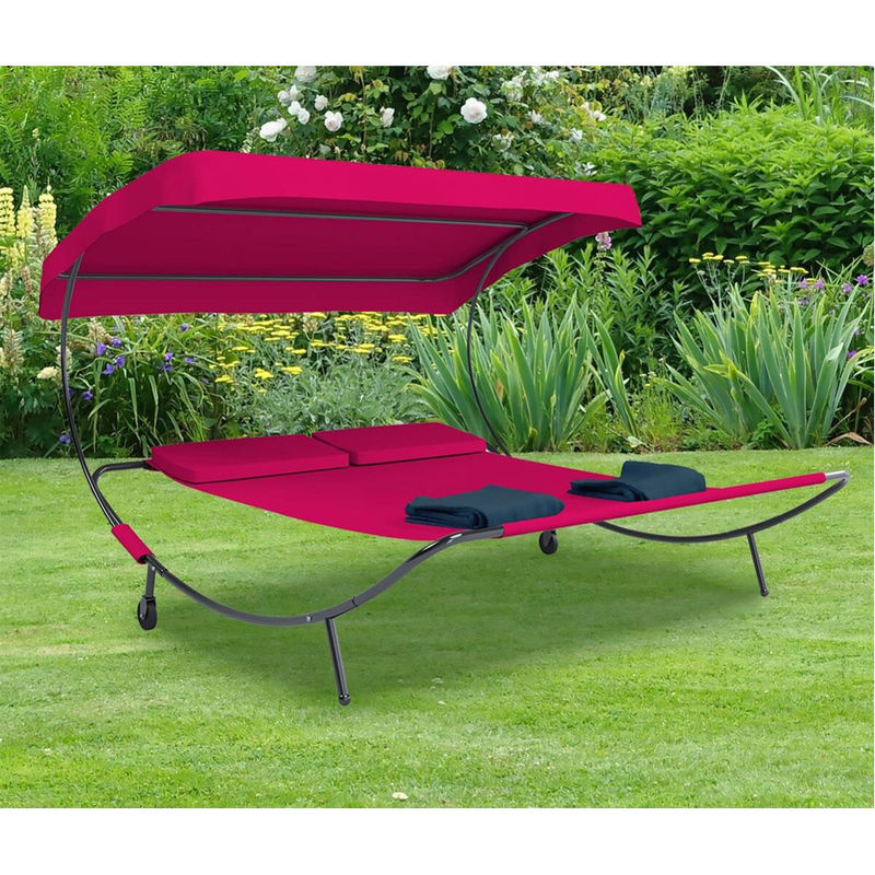 VCM Doppelliege Bindox mit Sonnendach in Rot aus Textilene und Stahlrohr, B/H/T: 130 x 137 x 200 cm - Bild 2