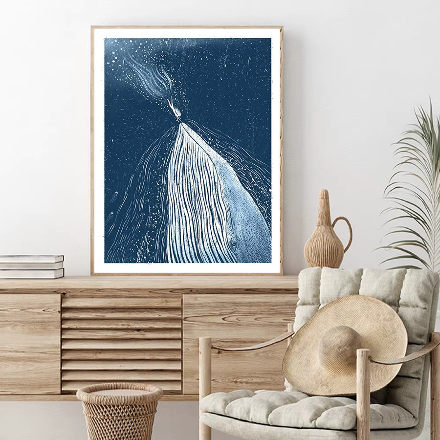 Potdemiel Leinwandbild Abstrakter Tauchwal Minimalistisches Wandbild Sommerliches Meeres-Motiv als Textildruck - Bild 2