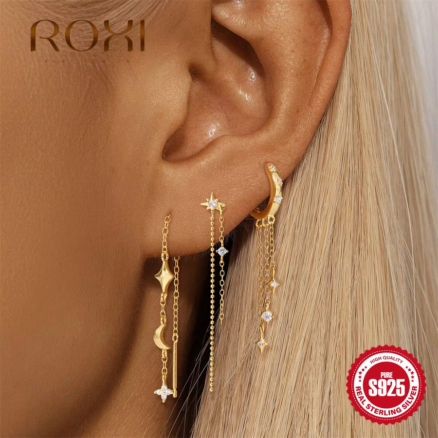 ROXI Piercing-Ohrringe, 925 Silber, Stern, Mond, Quaste, Damen - Bild 2