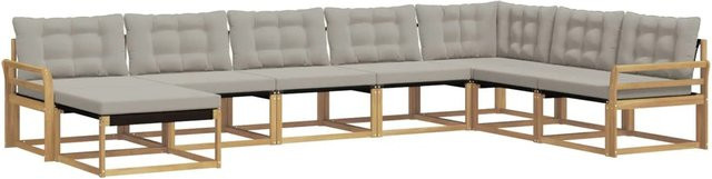 vidaXL Outdoor-Sofagarnitur 8-tlg. in U-Form aus Akazienholz mit Polstern, Weiß und Hellgrau, B/T/H: 408 x 250 x 73 cm - Bild 1