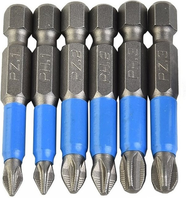 VIBRATITE Anti Slip Schraubendreher Bit Set aus Legierungstahl, Magnetisch, Blau, Länge: 50 mm, PH1 PH2 PH3 PZ1 PZ2 PZ3 - Bild 1