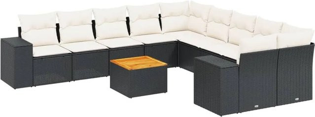 vidaXL 11-tlg Garten-Sofagarnitur Modell 85 aus Polyrattan mit Kissen in Schwarz - Bild 1