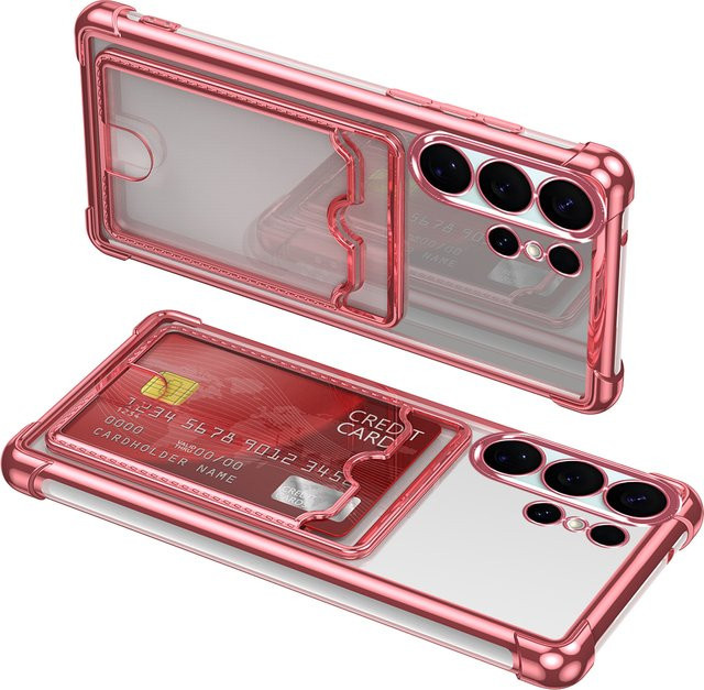 Eurynome Stoßfeste Galvanisierte Handyhülle mit Kartenfächern für Samsung Galaxy S25 Ultra S24 S23 S22 S21 FE Transparent Lila - Bild 1