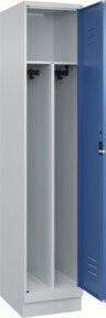 C+P Spind Classic PLUS Garderobenschrank mit Sockel, 1 Abteil, Zylinderschloss, 4 Garderobenhaken und mittiger Trennwand, Farbe: Grau/Blau, H x B x T: 195 x 40 x 50 cm - Bild 1