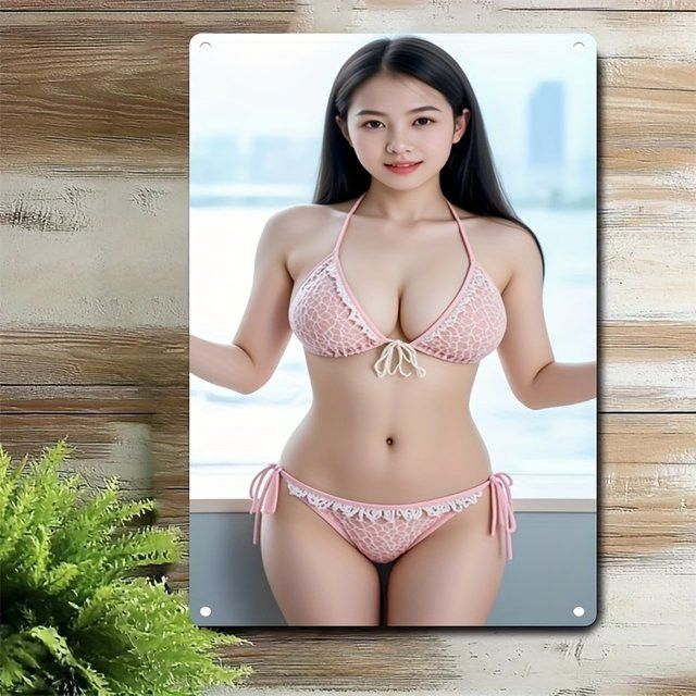 CIFBUY Metall Wandkunst Schild Pink Lace Bikini als 2D Deko für Home Bar und Cafe - Bild 1