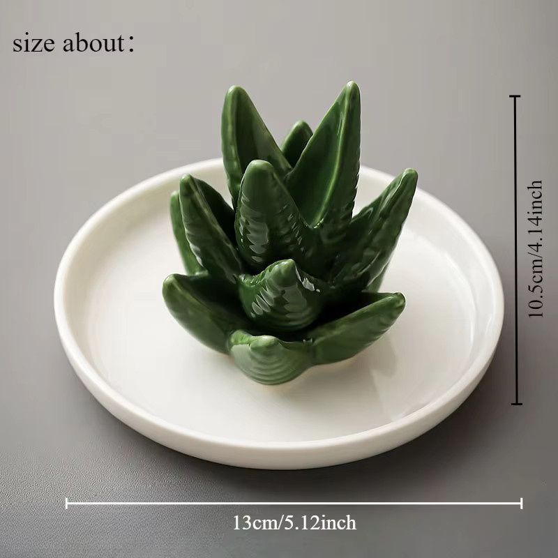 Jiahomily Schmuckhalter Aloe-Ringhalter und Kaktus-Ringschale aus Keramik in Grün - Bild 2