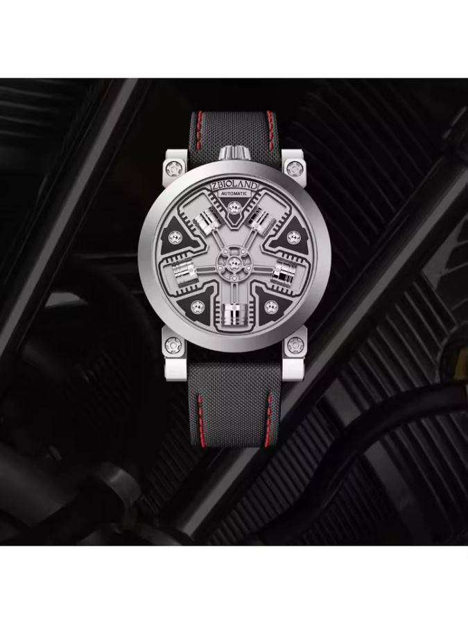 ZBIOLAND Armbanduhr Automatik, Edelstahl, Textil/NATO, Herren, Schwarz - Bild 3