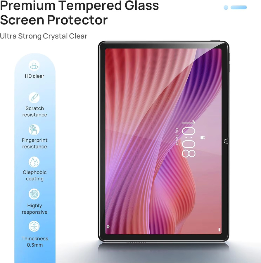 Schutzglas für Lenovo Tab 10.1 (2025) 10,1 Zoll TB311FU TB311XU, Transparent, HD Displayschutzfolie aus gehärtetem Glas mit 9H Härtegrad und Anti-Fingerprint-Beschichtung - Bild 3