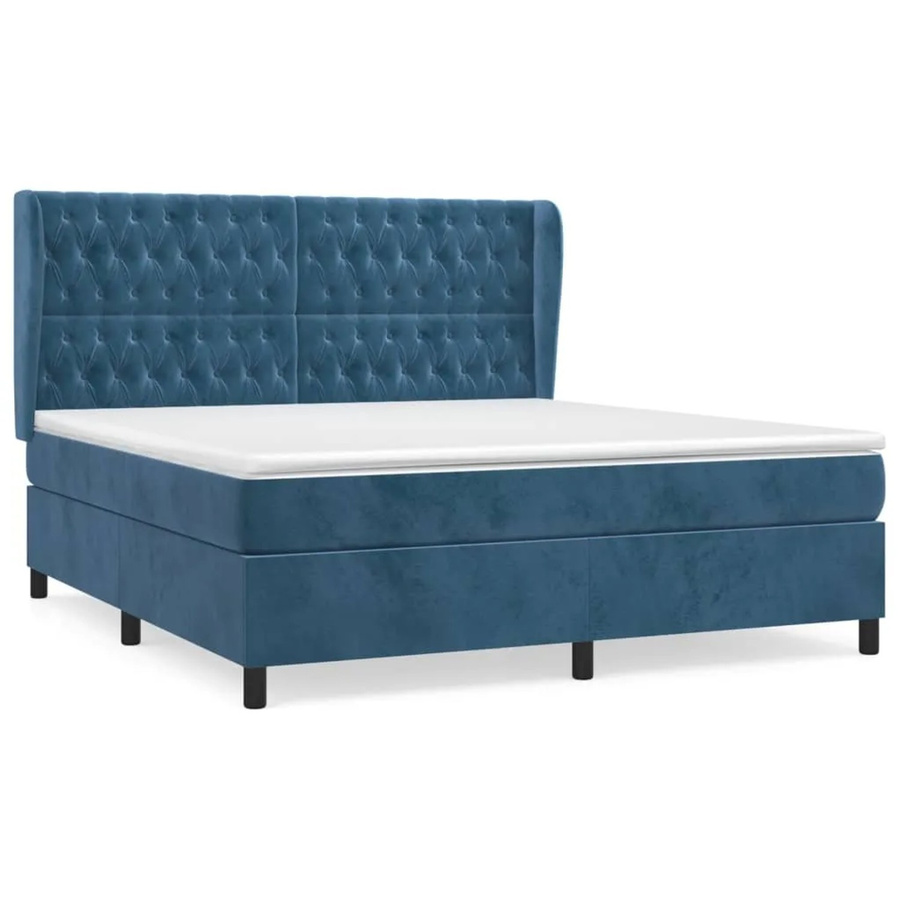 vidaXL Boxspringbett mit Matratze Dunkelblau aus Samt, Hybrid-Bett mit Taschenfederkern, B/T: 160 x 200 cm - Bild 2