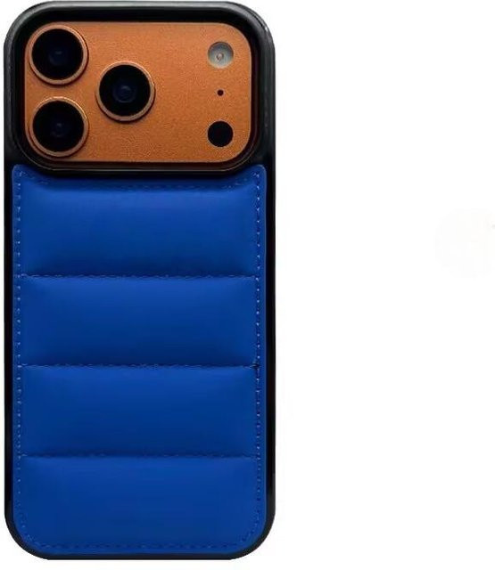 Luxus Daunenjacke Handyhülle aus weichem Silikon für Apple iPhone 17 16 15 14 13 12 11 Pro Max Plus in Blau - Bild 1