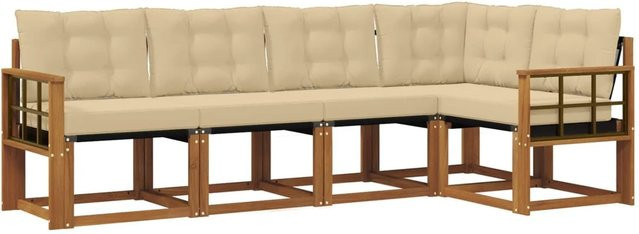 vidaXL Outdoor-Sofagarnitur 5-teilig aus massivem Akazienholz mit Textilene und Kissen in Natur-Beige - Bild 1