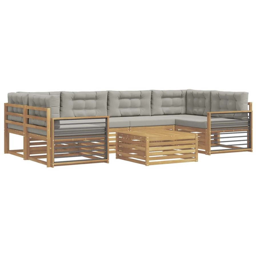 vidaXL Outdoor-Sofagarnitur 7-teilig aus Akazienholz und Polyester in Weiß-Hellgrau - Bild 2