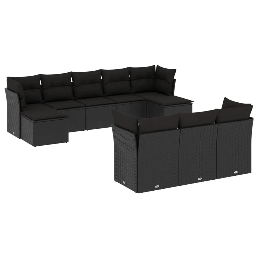 vidaXL 10-tlg. Garten-Sofagarnitur in U-Form aus schwarzem Poly-Rattan mit Kissen und Stauraum - Bild 2