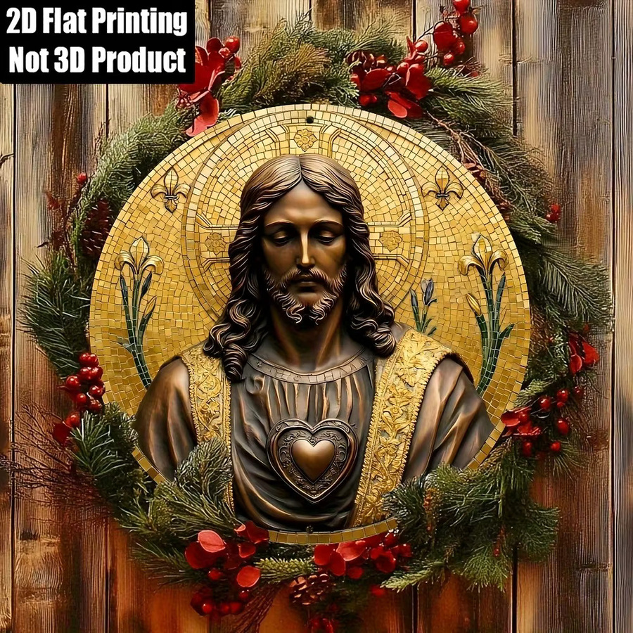 CIFBUY Vintage Metallschild Jesus Religiöse Wandkunst Runde Plakette Gold Durchmesser: 20,32 cm - Bild 3