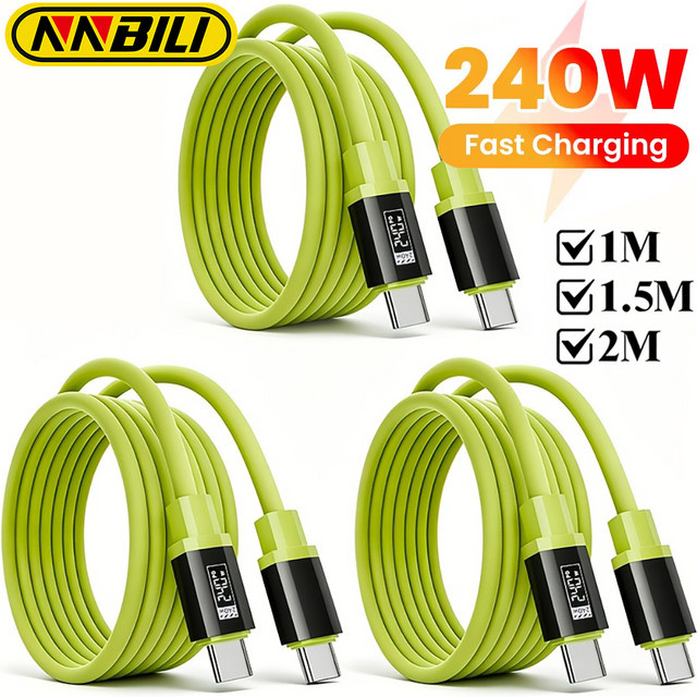 NNBILI 3er-Set USB-C auf USB-C Schnellladekabel mit 240W PD Power Delivery, grün - Bild 1