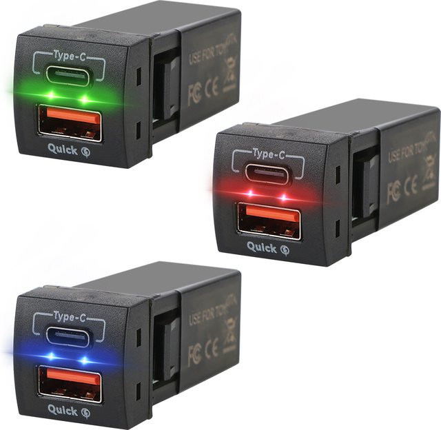 48W Schnellladegerät mit Voltmeter für Toyota, USB Typ-C PD und QC 3.0, 12V Autobatterie Steckdose, Schwarz - Bild 1