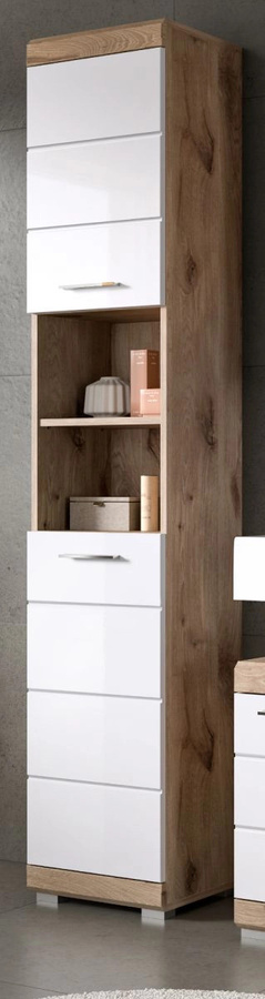 Inn.Furn Badezimmer Hochschrank Willow in Weiß Hochglanz und Eiche, B/T/H: 37 x 31 x 191 cm - Bild 1