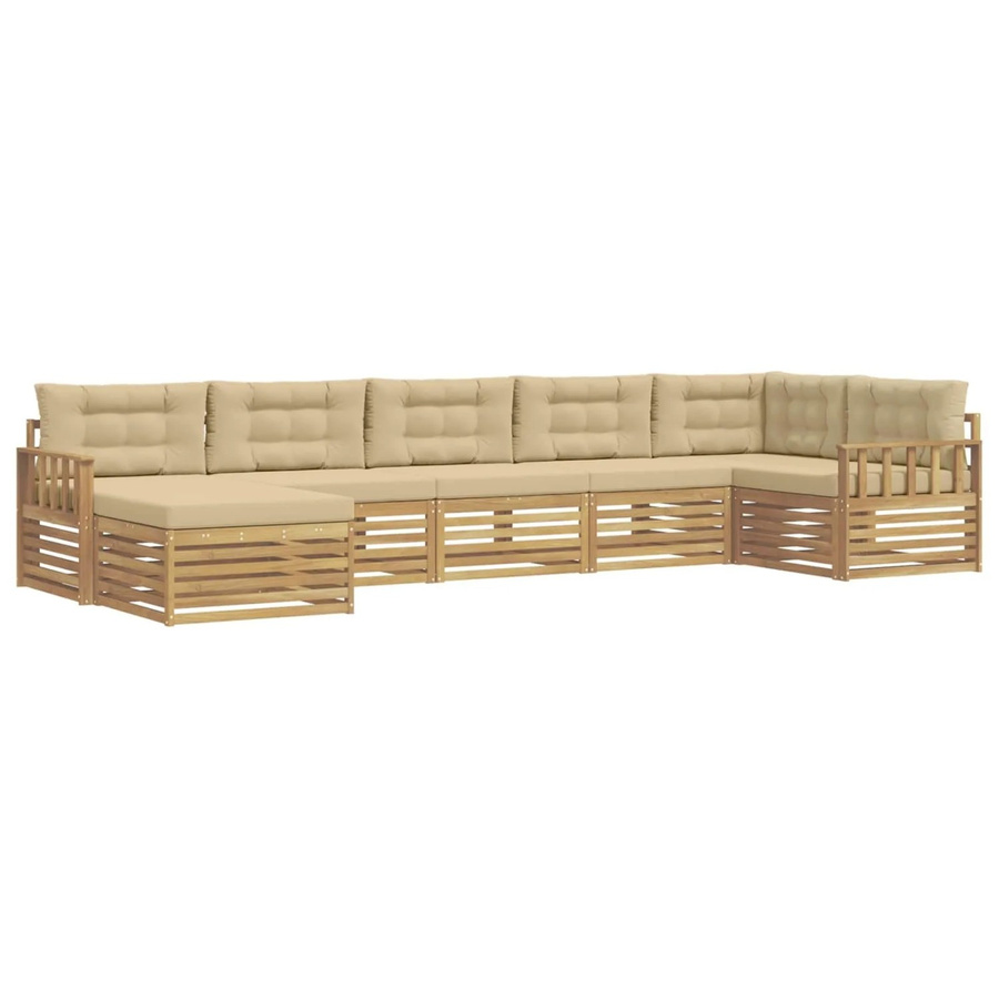 vidaXL Outdoor-Sofagarnitur aus massivem Akazienholz mit 7 Kissen in Weiß und Beige - Bild 2