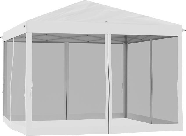 Outsunny Pop-up Faltpavillon mit 4 Seitenteilen und Tasche, wasserabweisend und UV-Schutz, Cremeweiß, B/T/H: 300 x 300 x 230 cm - Bild 1