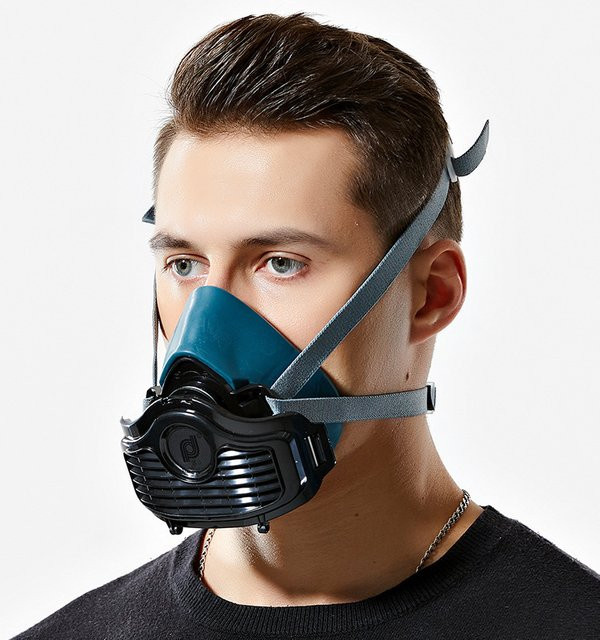 Cakomala Silikon-Halbmaske mit integrierter Schutzbrille und Filterbaumwolle für Zimmerei, Schleifen und Spritzarbeiten - Bild 1