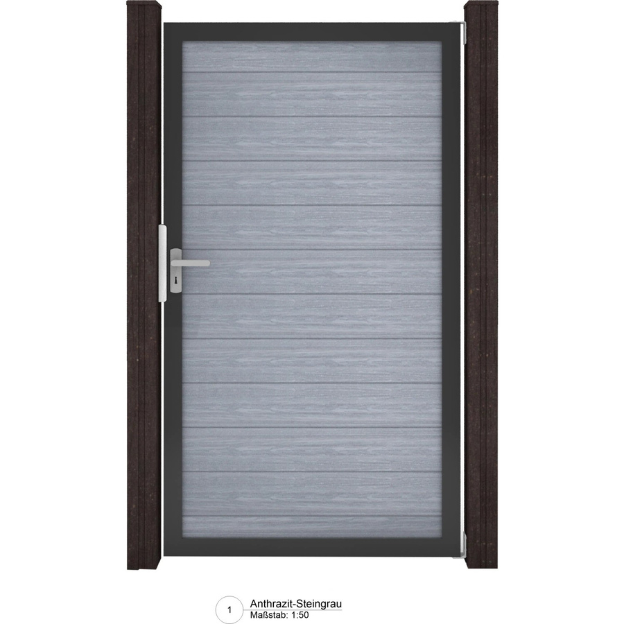 GroJa Solid Steckzaun Tor Universal-DIN Schwenktor in Steingrau bis max. Breite: 150 cm, Höhe: 180 cm - Bild 2