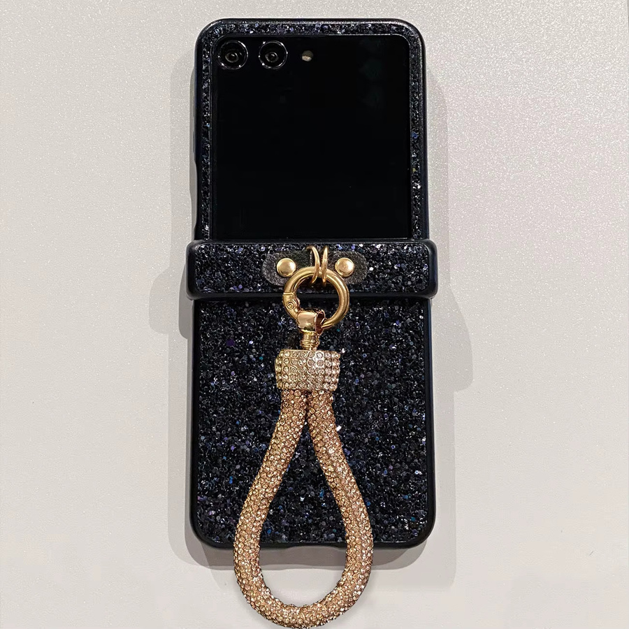 Glänzende Kunstdiamant-Strass-Schutzhülle mit Schlüsselband für Motorola Moto Razr 50 60 70 Ultra, Schwarz, 3-teiliges Set - Bild 5