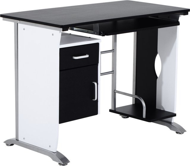 HOMCOM Computertisch mit Schubladen aus Metall und MDF, Weiß Schwarz Silber, B: 100 cm, T: 52 cm, H: 75 cm - Bild 1