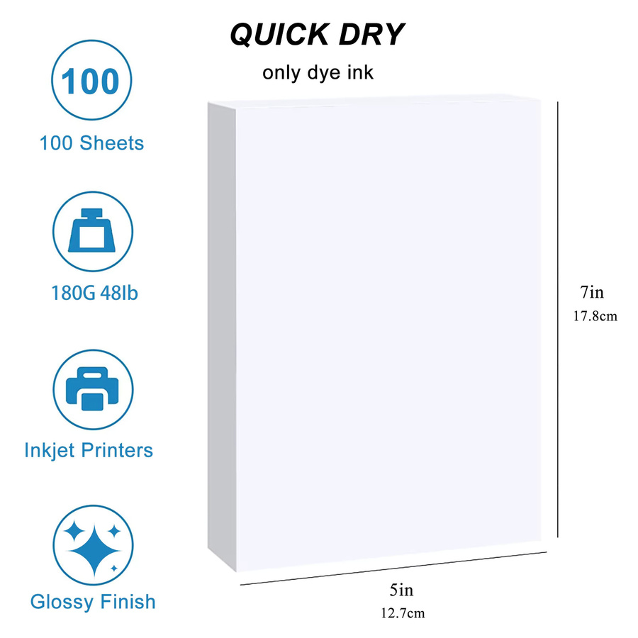 Premium Glanzfotopapier Weiß für Inkjet-Drucker, 100 Blatt, 180 g/m2, B: 12,7 cm, H: 17,8 cm - Bild 1