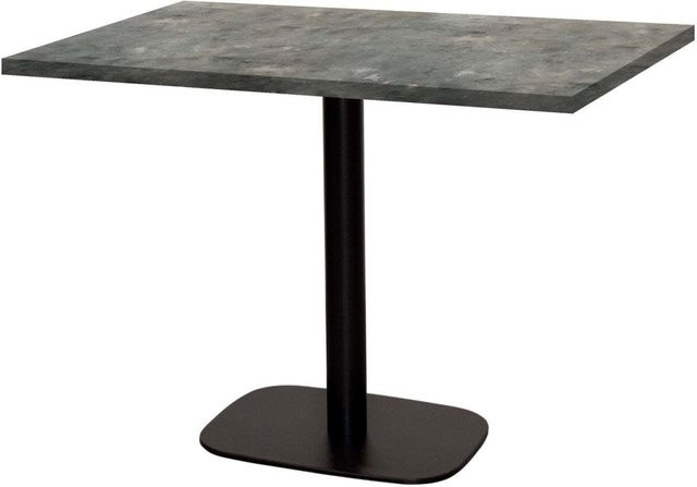 RestooTab Tisch Round rechteckig in Stein- und Holzoptik mit graublauer Platte und schwarzem Gestell, B: 70 cm, T: 120 cm, H: 75 cm - Bild 1