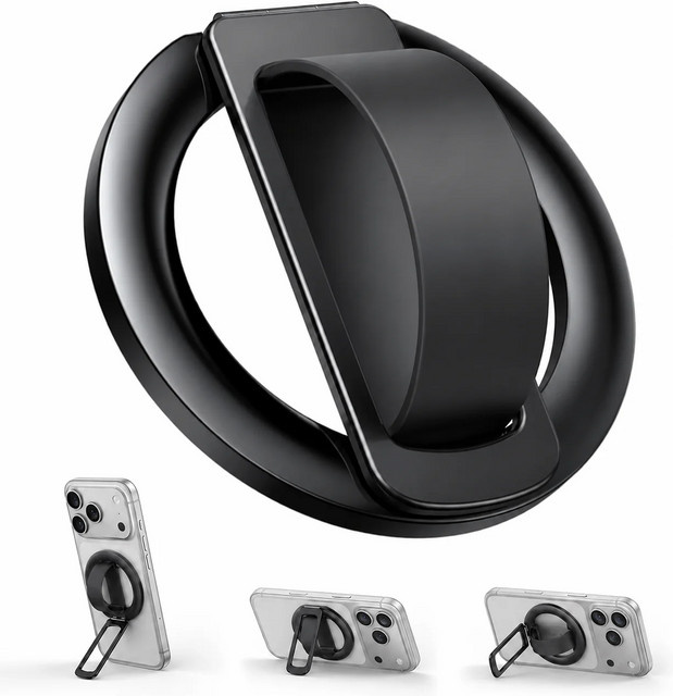 WSSHE Magnetischer faltbarer Telefonhalter aus Silikon mit 360 Grad drehbarer MagSafe-Funktion in Schwarz - Bild 1