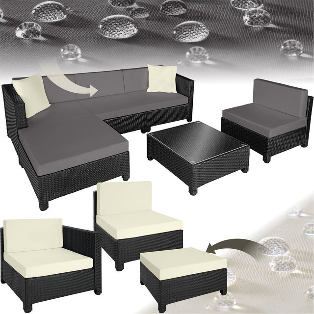 tectake Aluminium Rattan Lounge wetterfest und UV-beständig mit Polstern und 2 Bezugssets B/T/H: 64 x 72 x 64 cm - Bild 1
