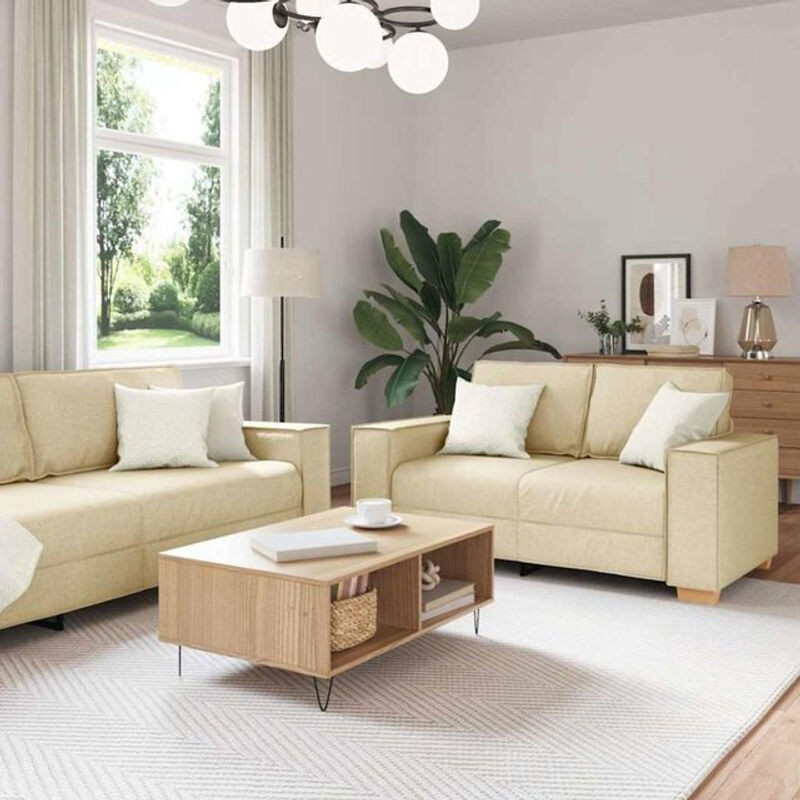 2-teilige Schlafsofa-Garnitur von Vidaxl in Beige aus Stoff mit Kissen im modernen Design - Bild 1