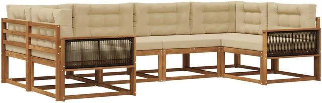 vidaXL Outdoor-Sofagarnitur in L-Form aus massivem Akazienholz mit Kissen in Natur und Beige - Bild 1