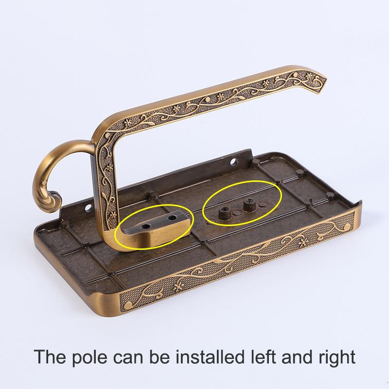 SEEQS Badezimmerregal mit antikem Toilettenpapierhalter und Telefonablage aus Bronze und Gold mit Schnitzereien, Wandmontage, E654 - Bild 4