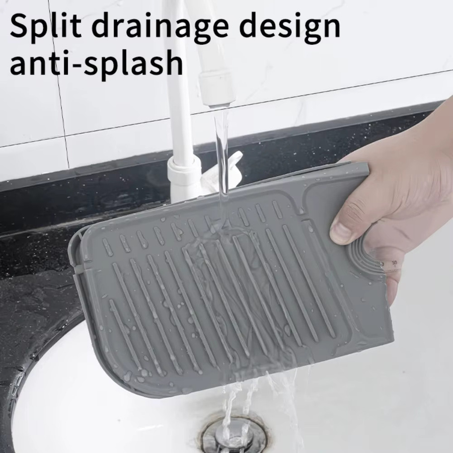 FEB.WIND Spritzmatte aus Silikon für die Küchenspüle, rechteckige Wasserhahnmatte zum schnellen Abtropfen in Schwarz und Grau - Bild 3