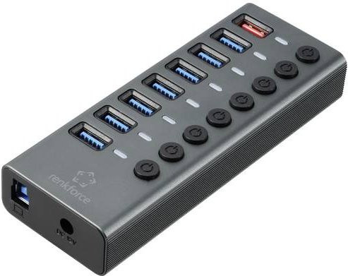 Renkforce RF-6049086 USB-Hub 8 Port USB-A USB 3.2 Gen2 10 GBit/s mit Status-LEDs und Aluminiumgehäuse in Grau - Bild 1