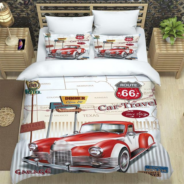 3-teiliges Bettwäscheset Lodestar mit Vintage Auto Poster Motiv, Microfaser, Mehrfarbig, B/H: 140 x 210 cm - Bild 1