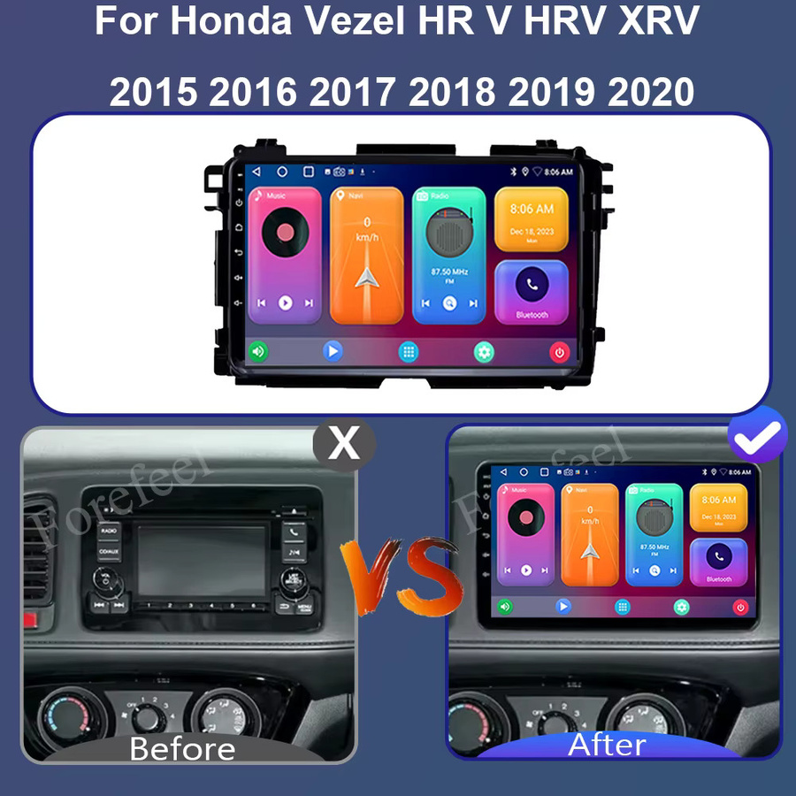 Forefeel Android 16 Autoradio Multimedia Stereo Player mit GPS Navigation und Carplay für Honda Vezel HR-V HRV XRV, Schwarz - Bild 3