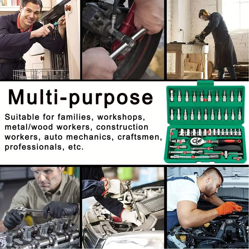 EQZ 46-teiliges Steckschlüssel-Set mit 1/4 Zoll Antrieb, metrischer Bit-Steckschlüsselsatz und Verlängerungsstange für die Autoreparatur - Bild 4