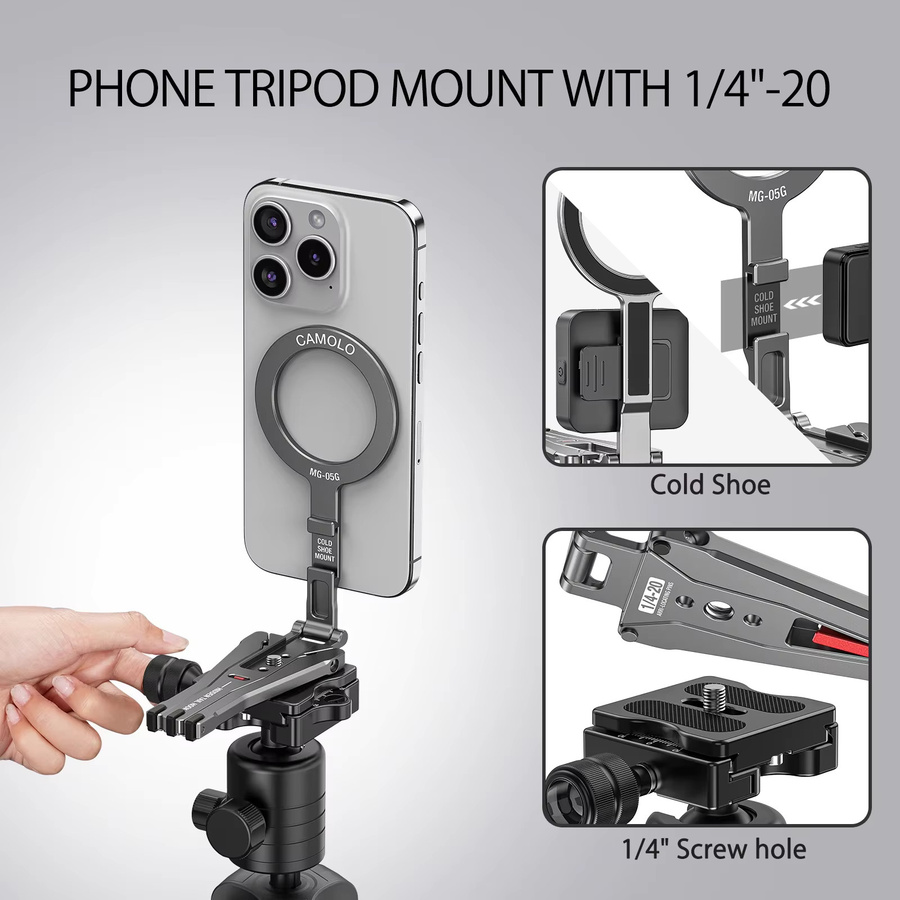 CAMOLO MG-05G Magnetisches Taschen-Handystativ mit Haken, faltbarer MagSafe-Handyhalter mit Ring für iPhone, Android und HUAWEI - Bild 3